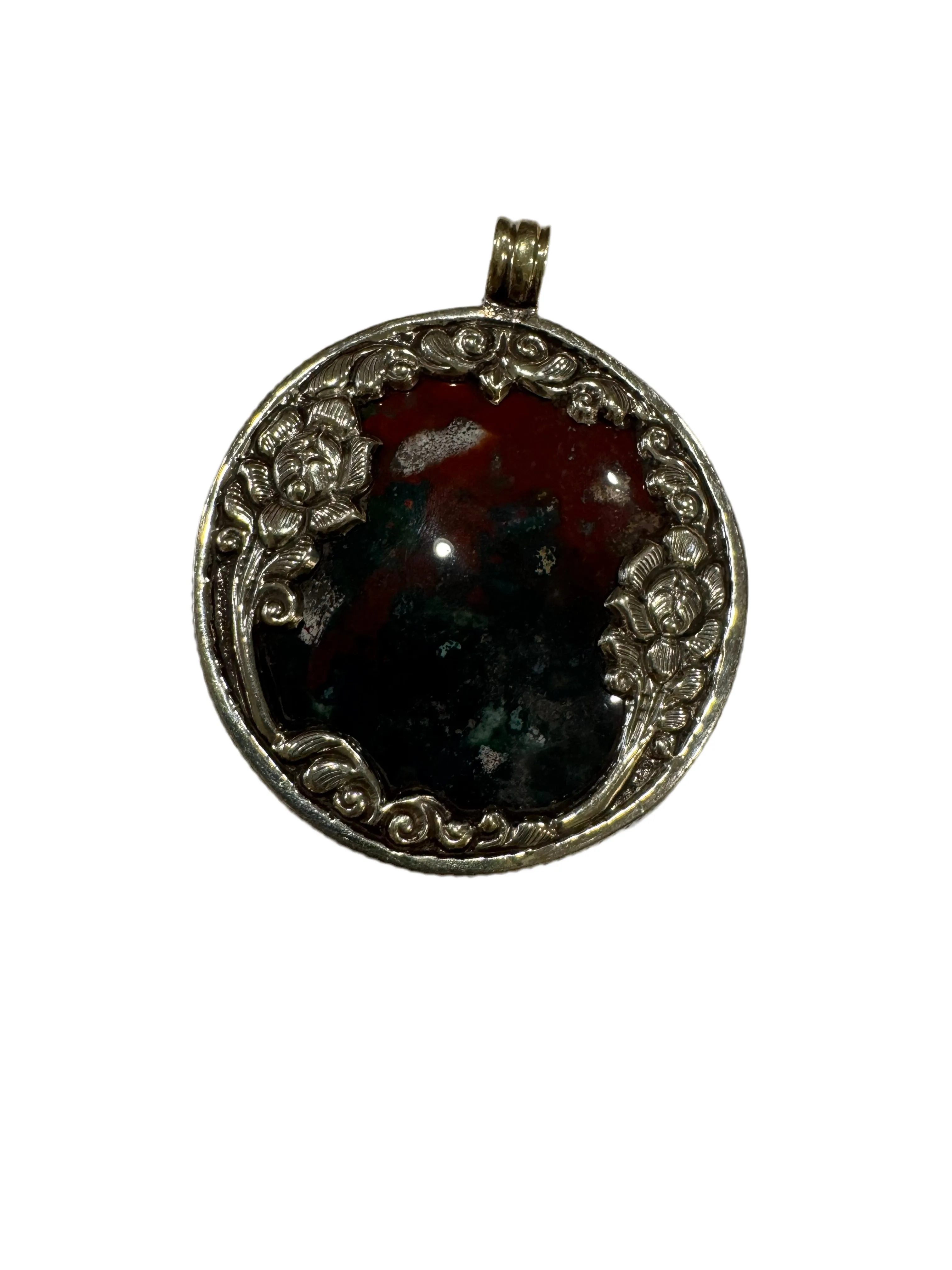 Large Chunky Statement Gemstone Pendants With Carved Silver