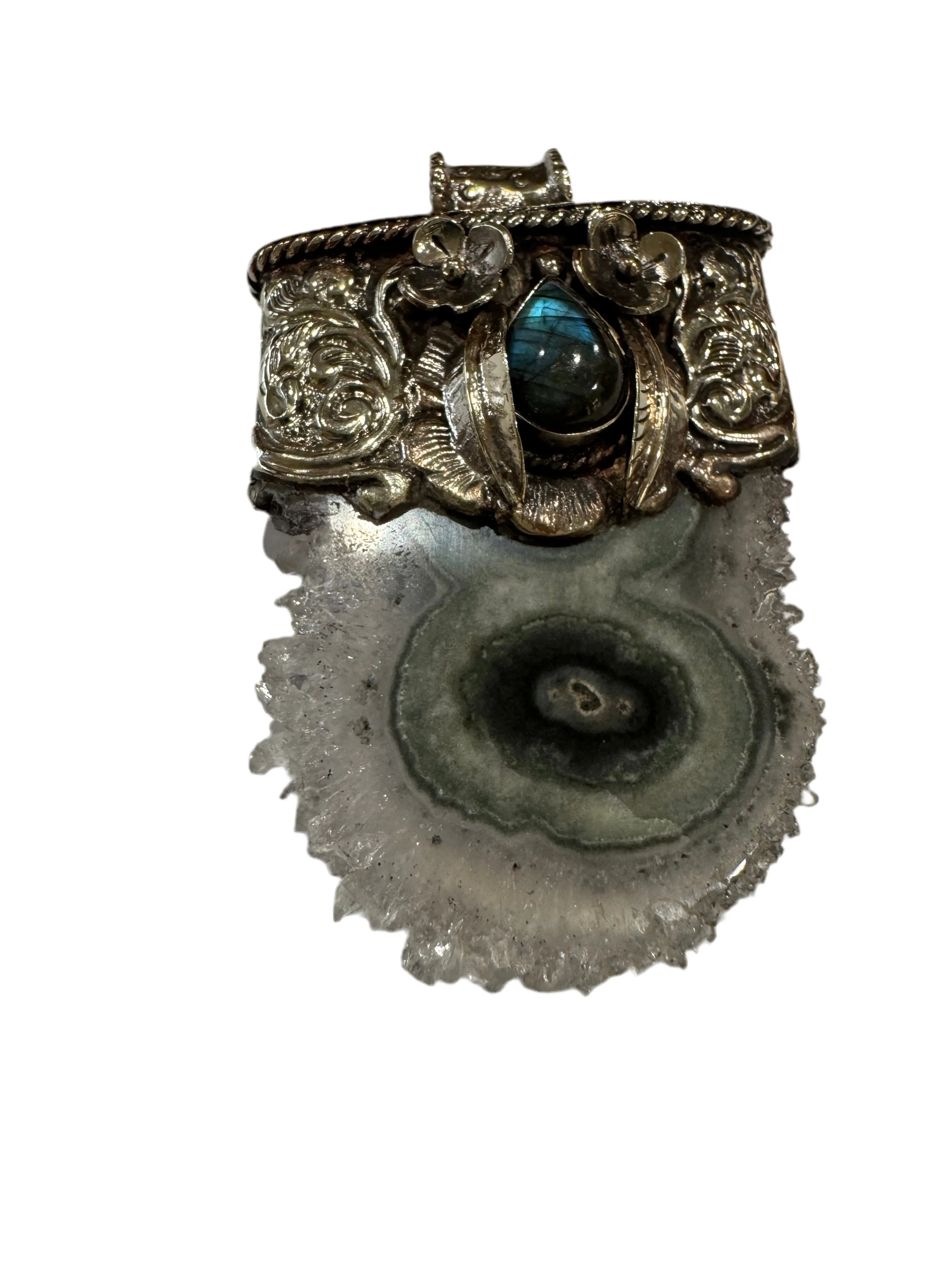 Large Chunky Statement Gemstone Pendants With Carved Silver