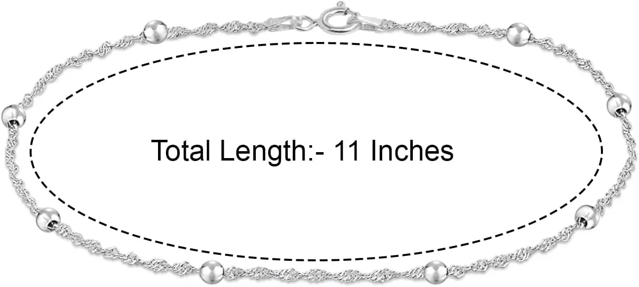 LeCalla 925 Sterling Silver Anklet Jewelry Lightweight Ankle Bracelets for Women, Beaded Link Chain Anklet, Ankle Jewelry for Women Made in Italy