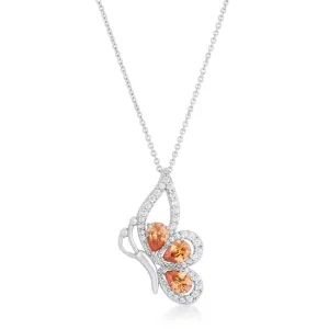 LOVCIA Champagne CZ Butterfly Pendant Necklace with Rhodium Finish
