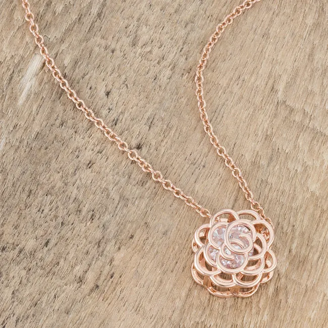 LOVCIA Maya 1.28 Carat Cubic Zirconia Rose Gold Pendant with Rose Drop Design