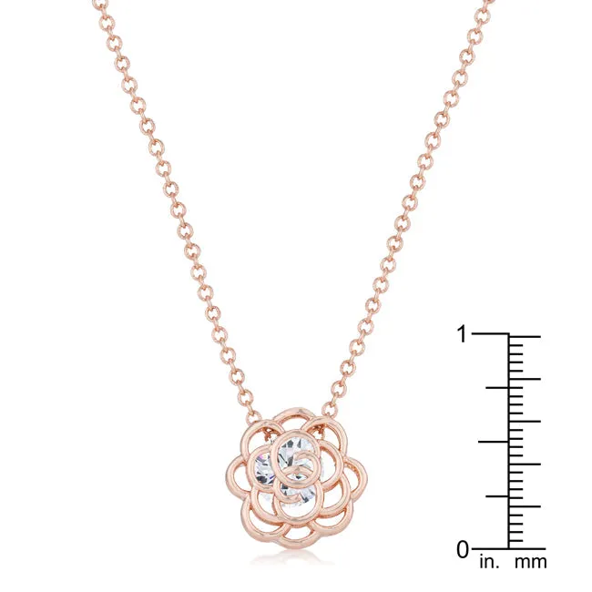LOVCIA Maya 1.28 Carat Cubic Zirconia Rose Gold Pendant with Rose Drop Design