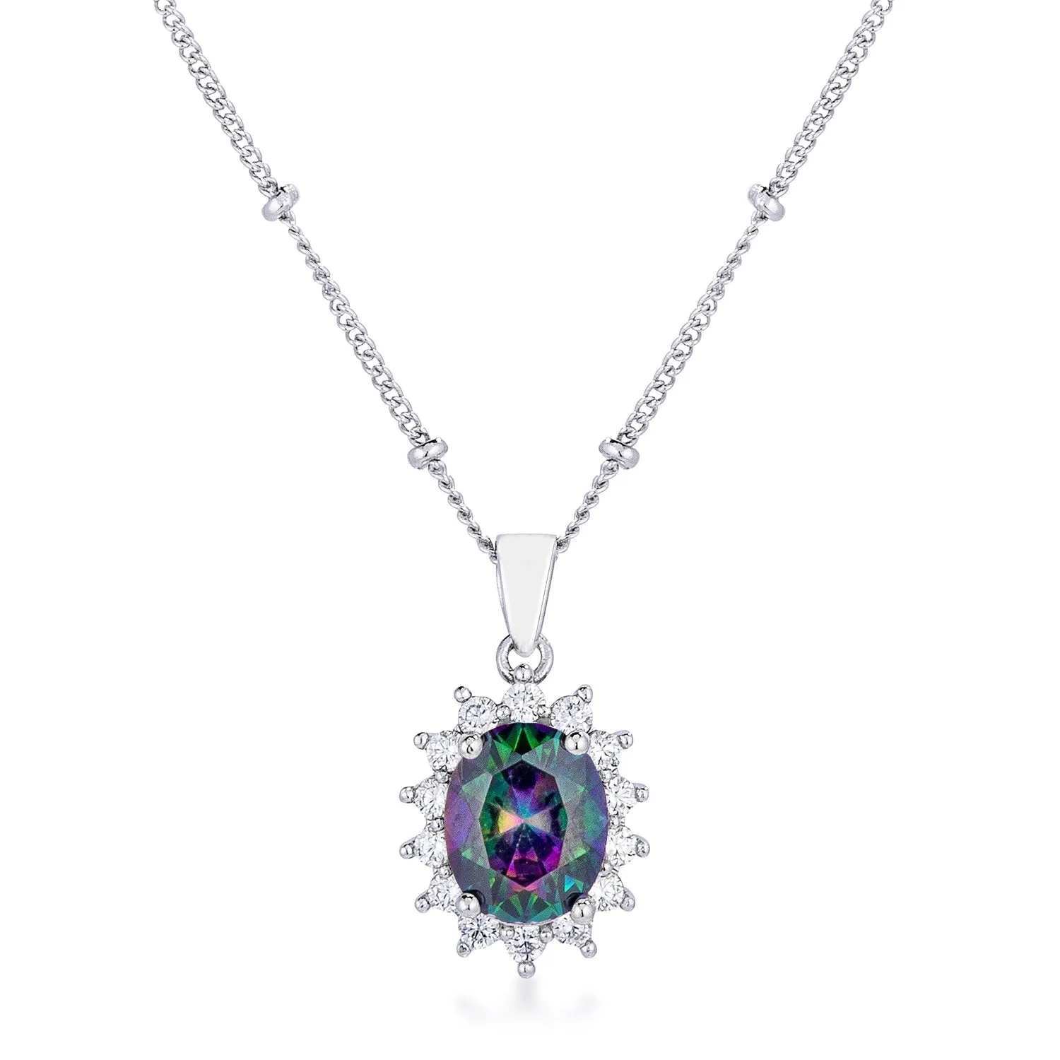 LOVCIA Mystic Royal Petite Oval Pendant with Rhodium Plating