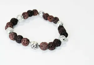 Mens Lava Rock Beads Skull Bracelet