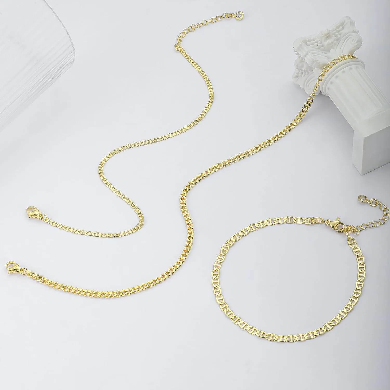 MIDEEO Gold/Silver Ankle Bracelets for Women,14K Gold Anklets for Women Waterproof Cuban Link Heart Beads Herringbone Rhinestone Anklets Set Layered Anklet Bracelets for Women Gold Jewelry Gift