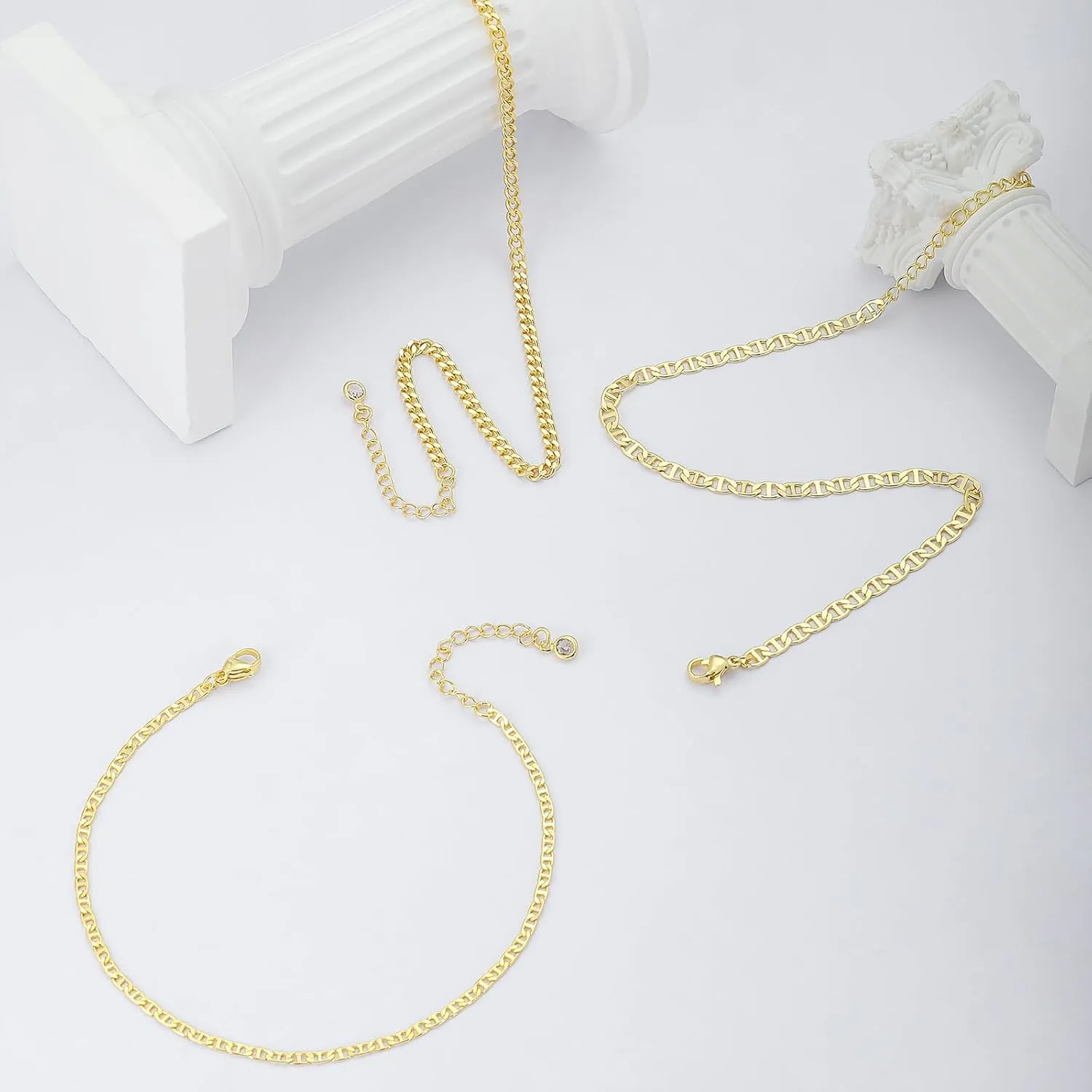 MIDEEO Gold/Silver Ankle Bracelets for Women,14K Gold Anklets for Women Waterproof Cuban Link Heart Beads Herringbone Rhinestone Anklets Set Layered Anklet Bracelets for Women Gold Jewelry Gift