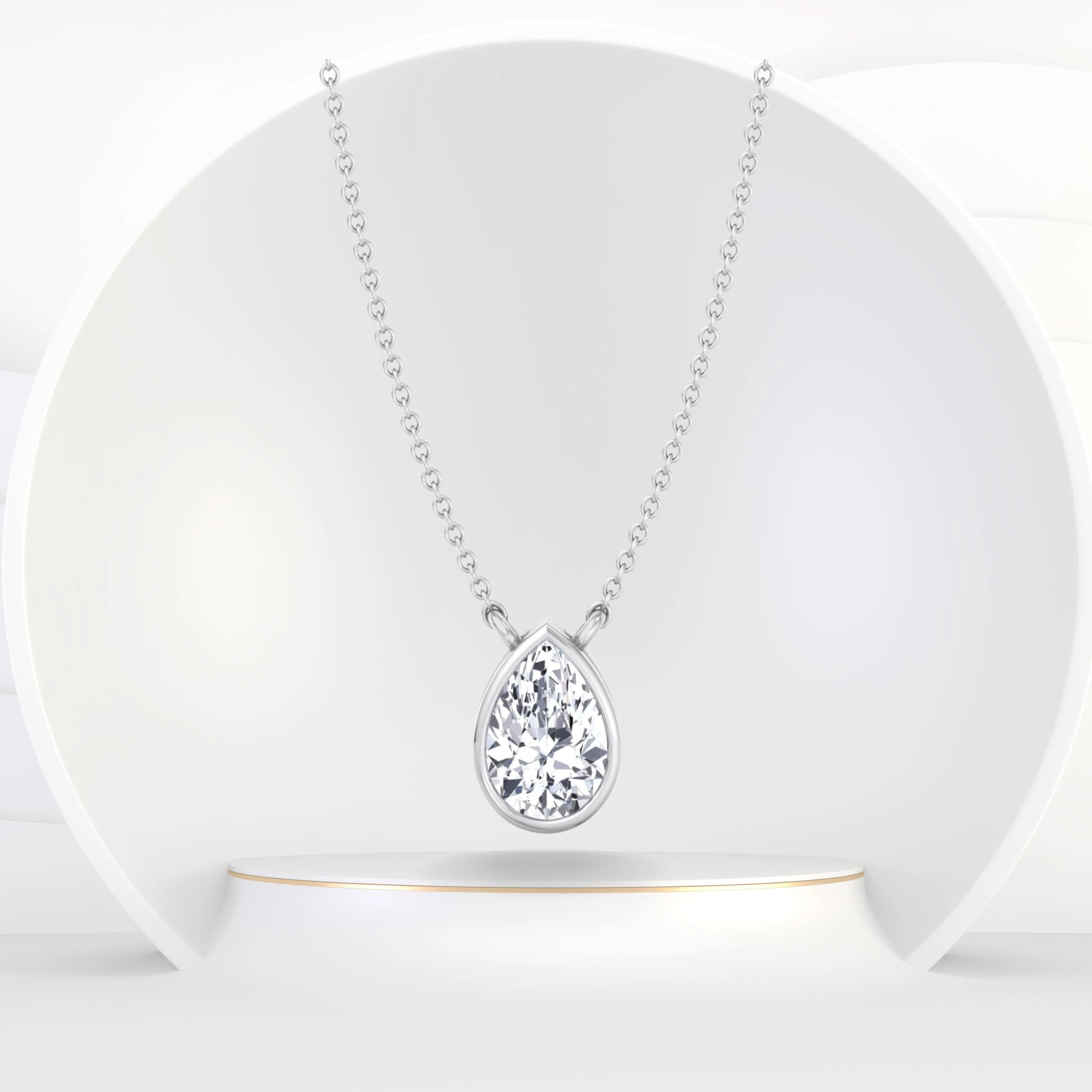 Miza - Bezel Set Pear Shape Diamond Pendant