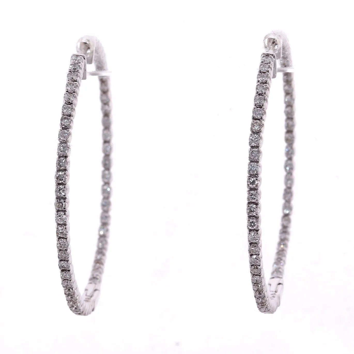 Modern 14k White Gold 2ctw Diamond In & Out Hoop Earrings