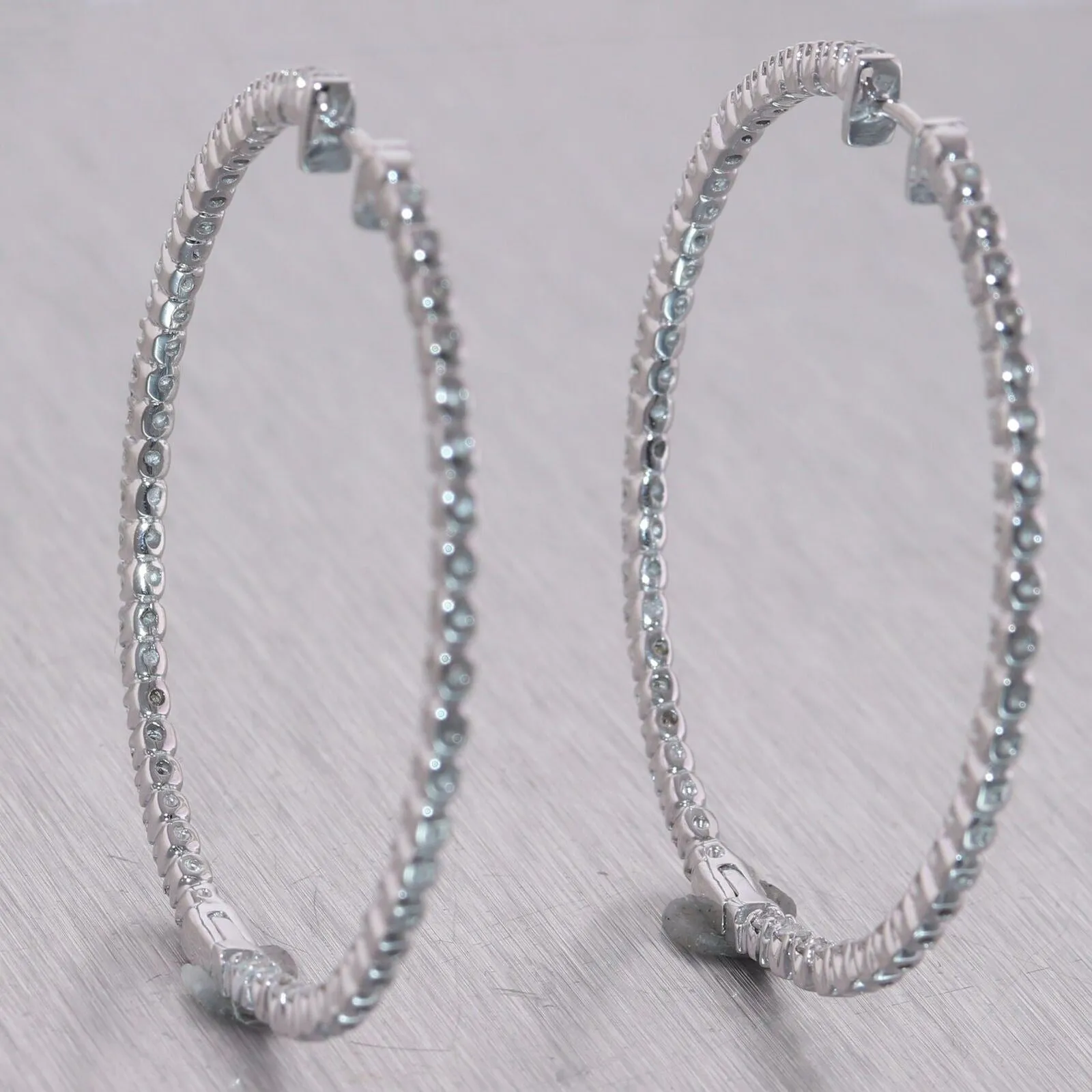 Modern 14k White Gold 2ctw Diamond In & Out Hoop Earrings