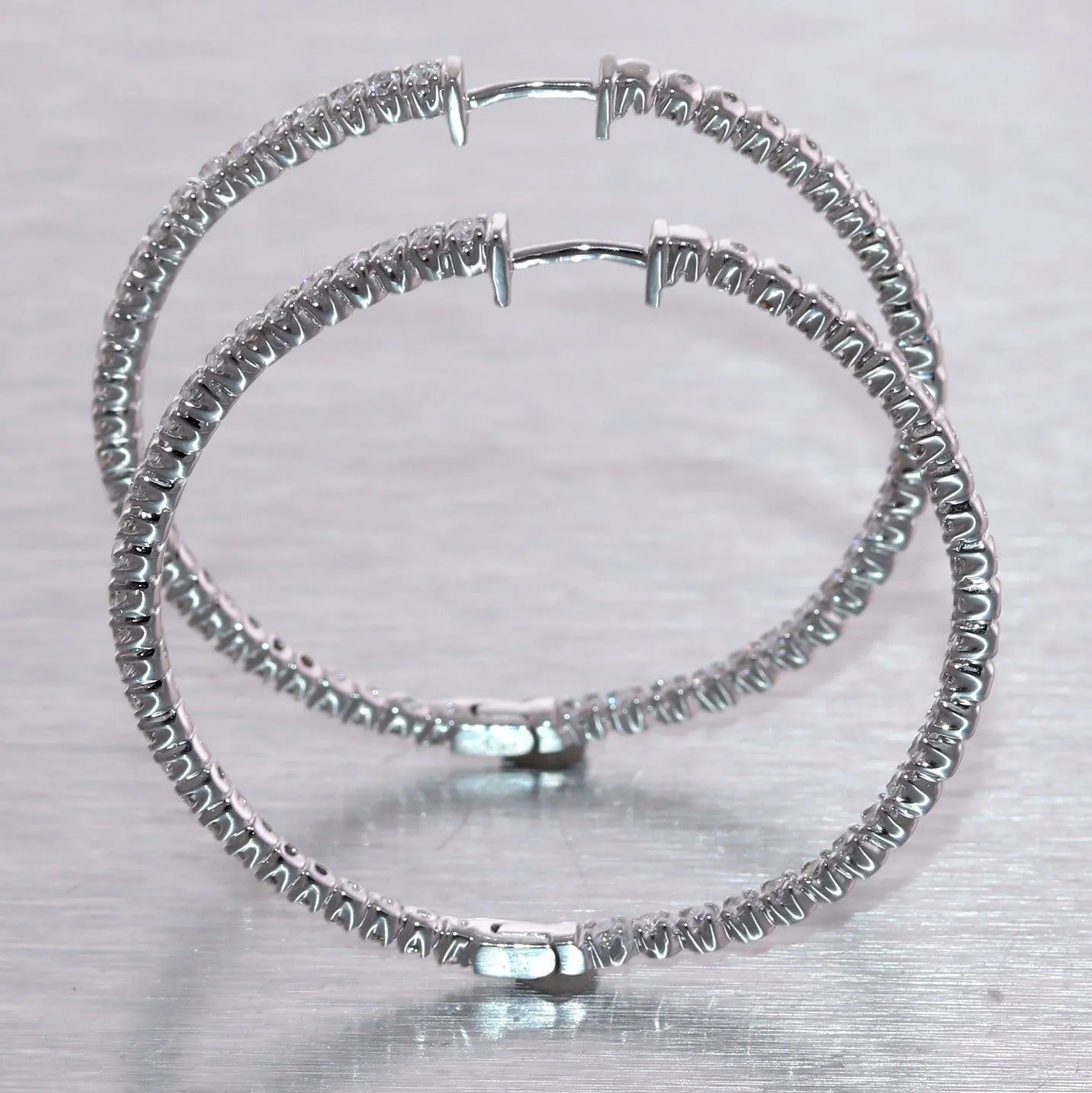 Modern 14k White Gold 2ctw Diamond In & Out Hoop Earrings