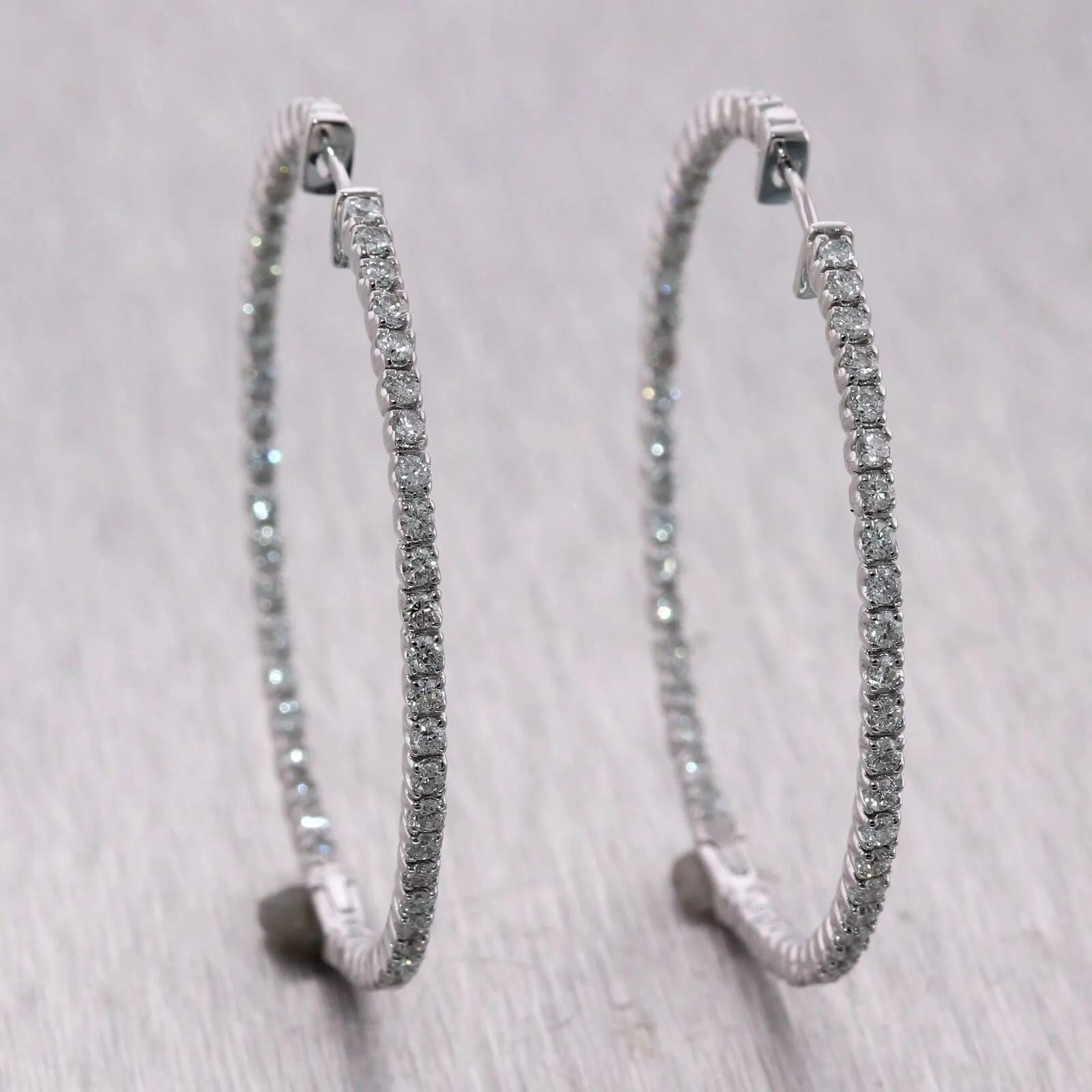 Modern 14k White Gold 2ctw Diamond In & Out Hoop Earrings
