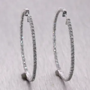 Modern 14k White Gold 2ctw Diamond In & Out Hoop Earrings