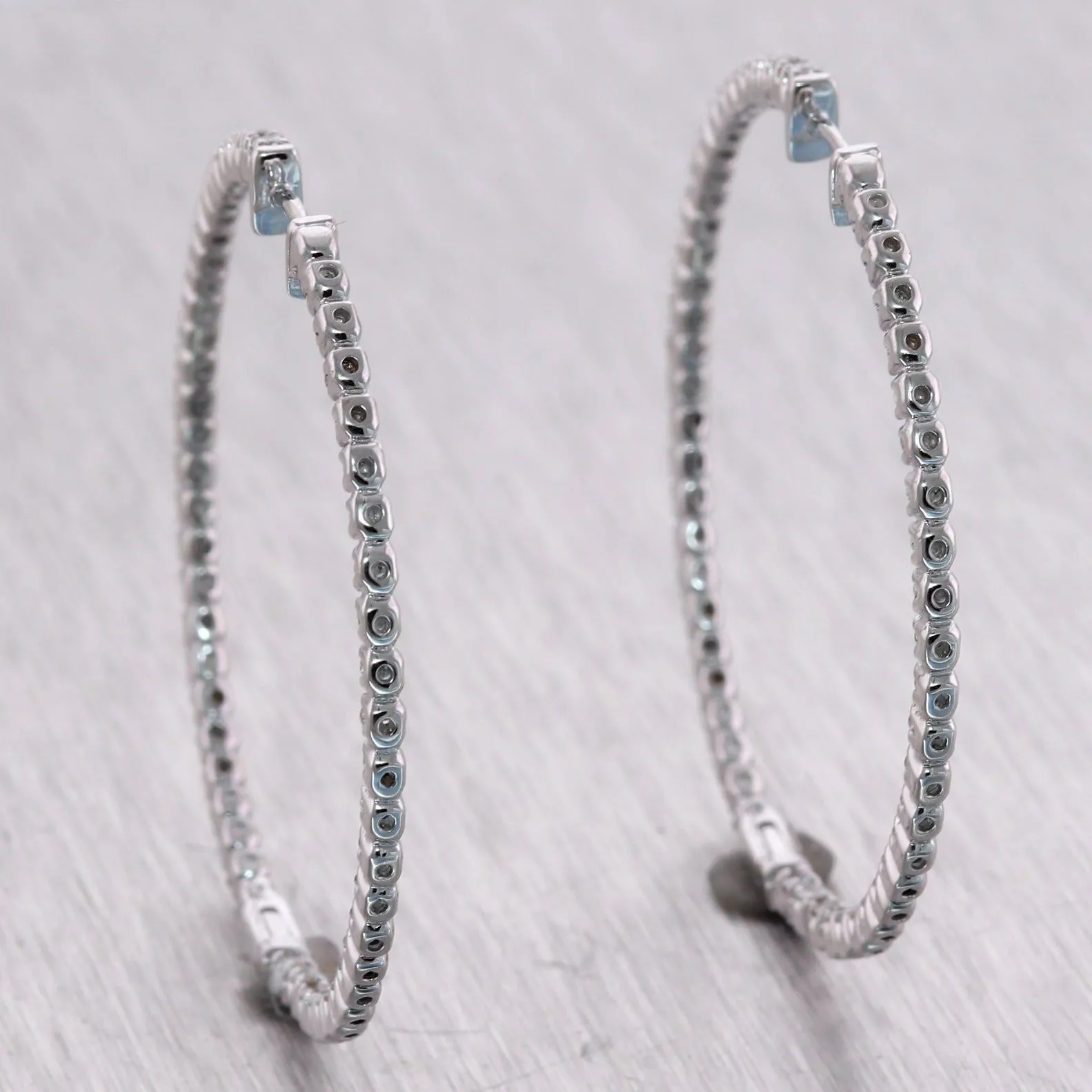 Modern 14k White Gold 2ctw Diamond In & Out Hoop Earrings