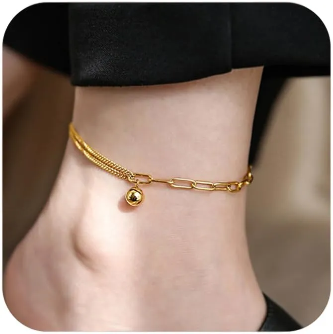 MODRSA Gold Anklets for Women Gold Bracelets for Women Waterproof Women's Anklet Gold Plated Anklet Bracelet non Tarnish Butterfly Shell Heart Beaded