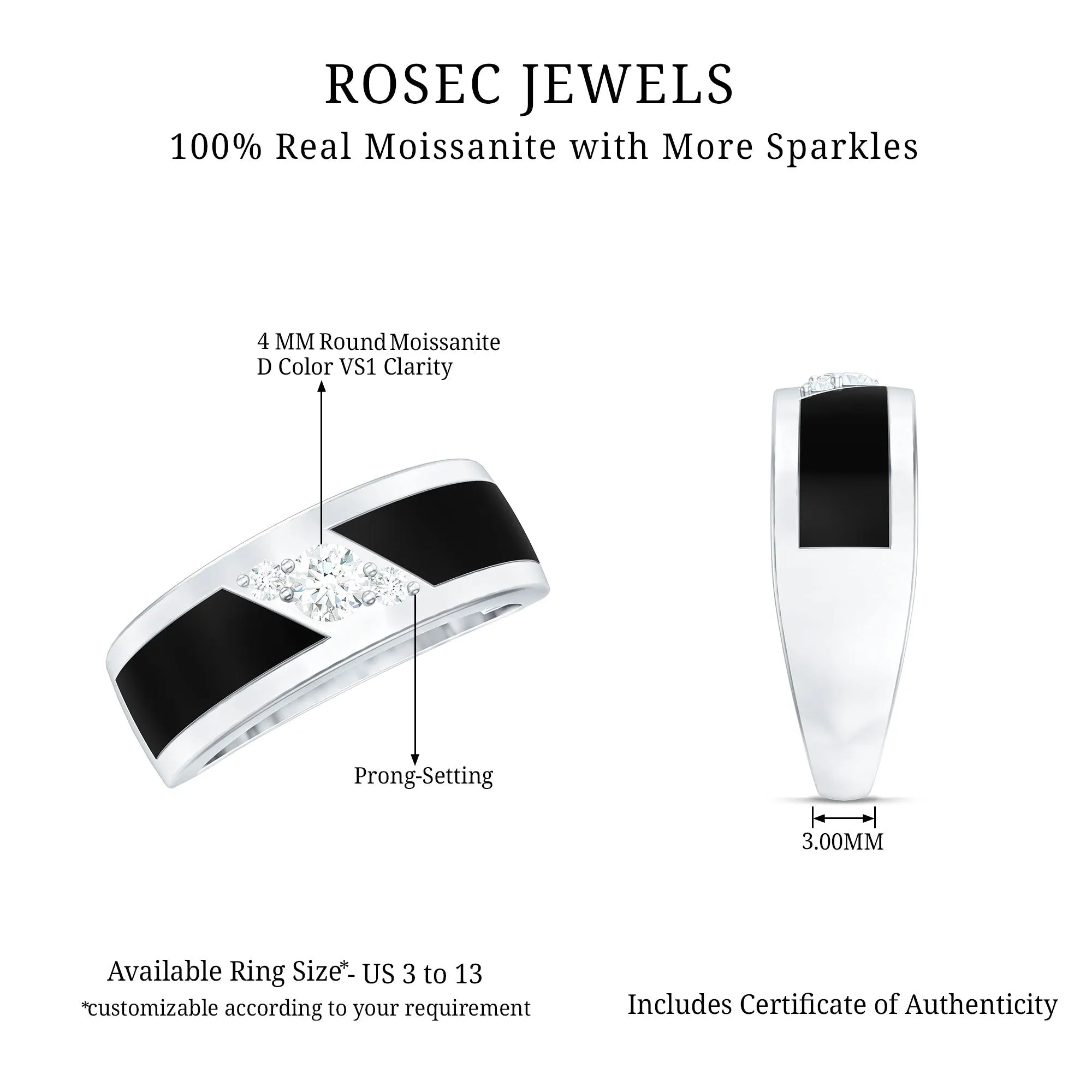 Moissanite Classic Wide Wedding Band Ring