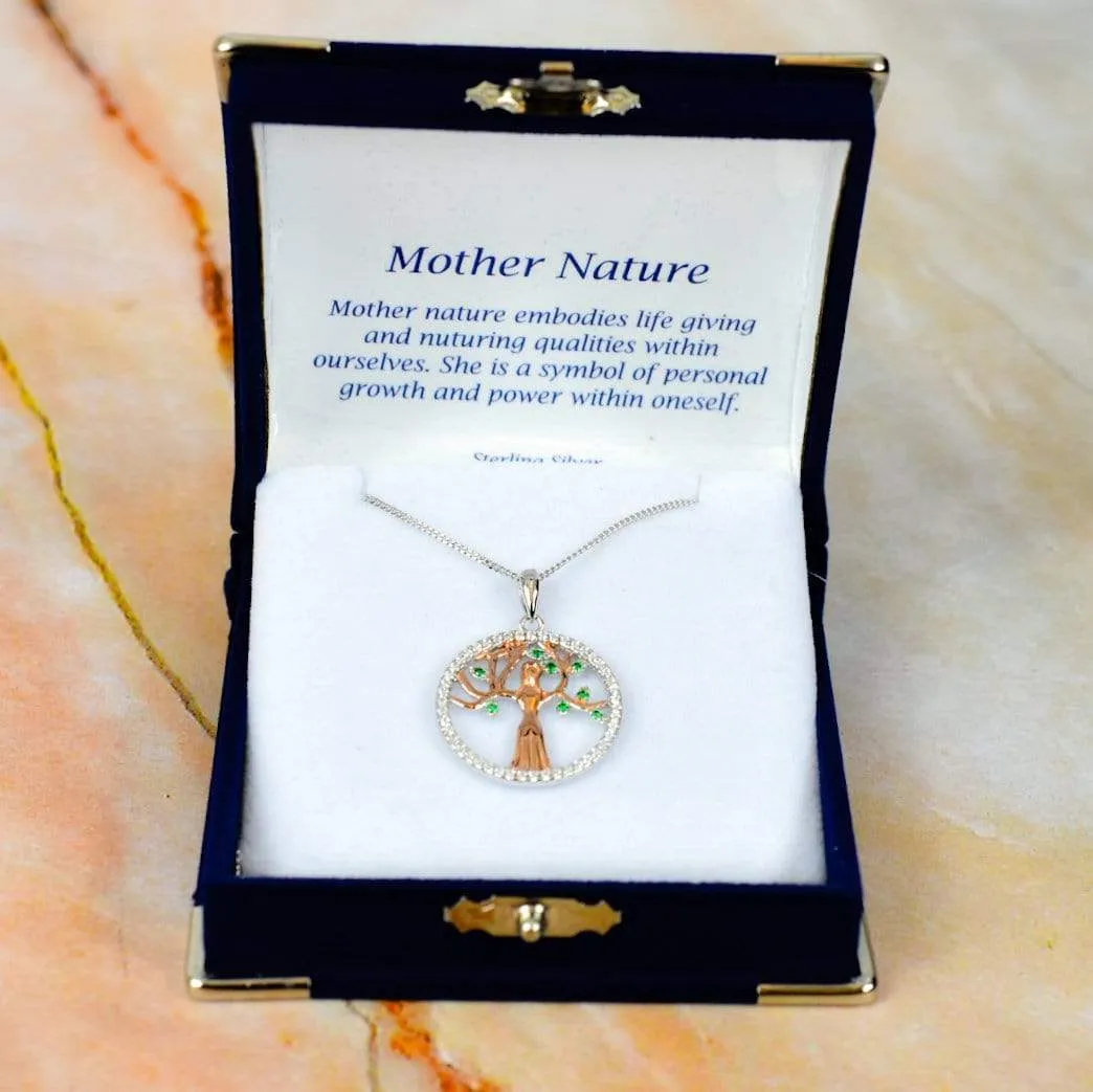 Mother Earth With Cubic Zirconia Detailing Rose Gold Plated Solid 925 Sterling Silver Pendant