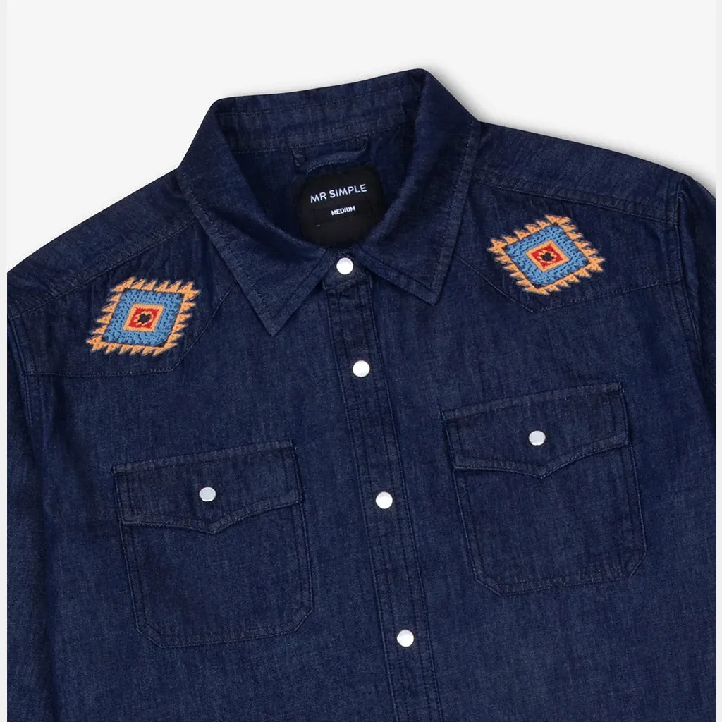 MR SIMPLE : WESTERN LS SHIRT : Raw Blue