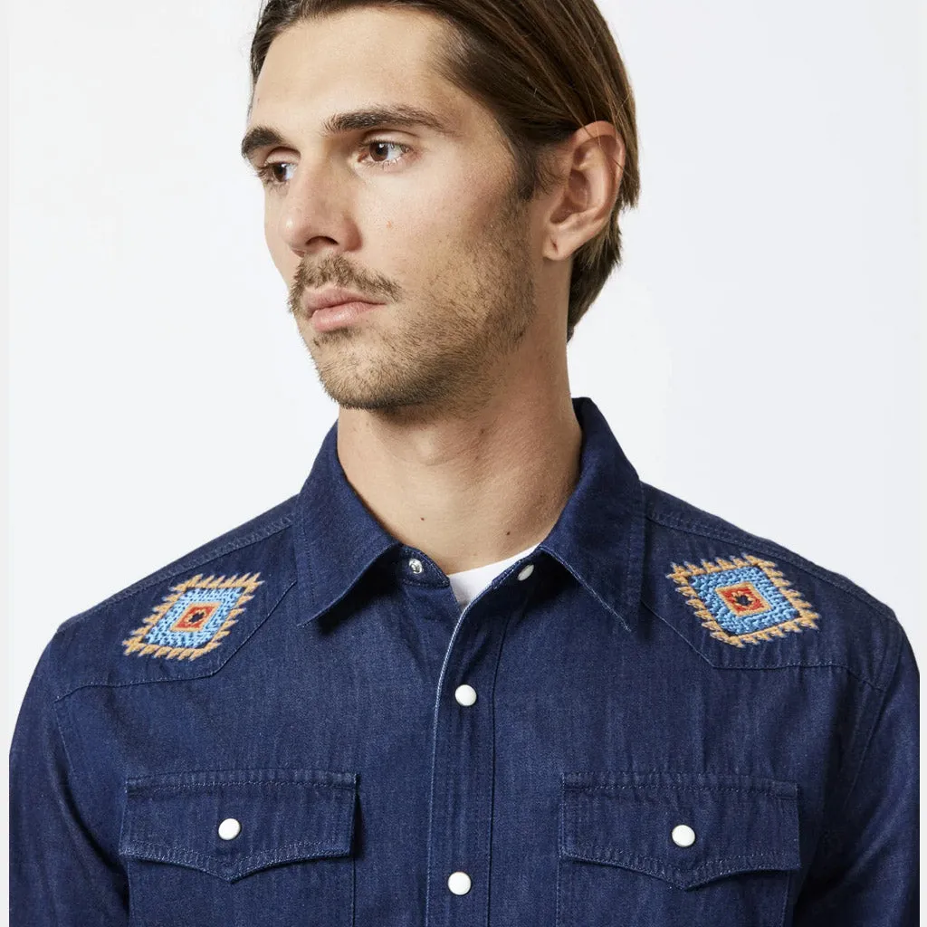 MR SIMPLE : WESTERN LS SHIRT : Raw Blue