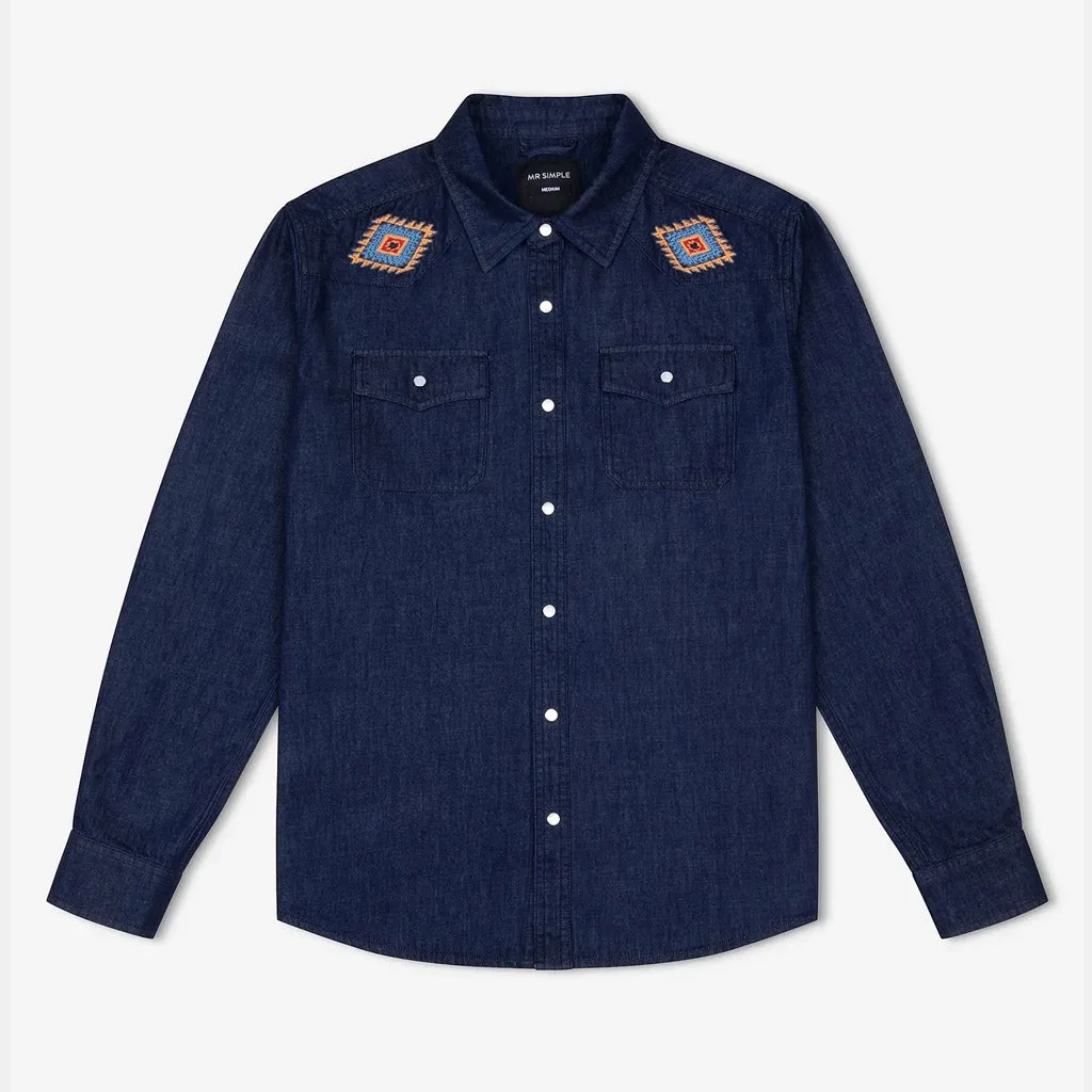 MR SIMPLE : WESTERN LS SHIRT : Raw Blue