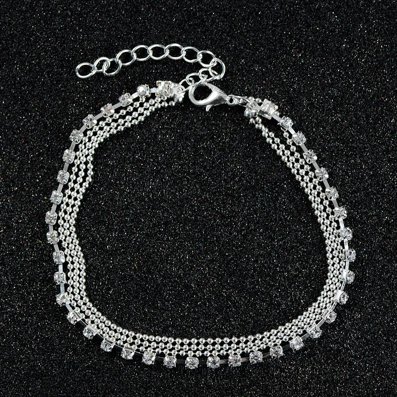 Multilayer Crystal Charm Anklet