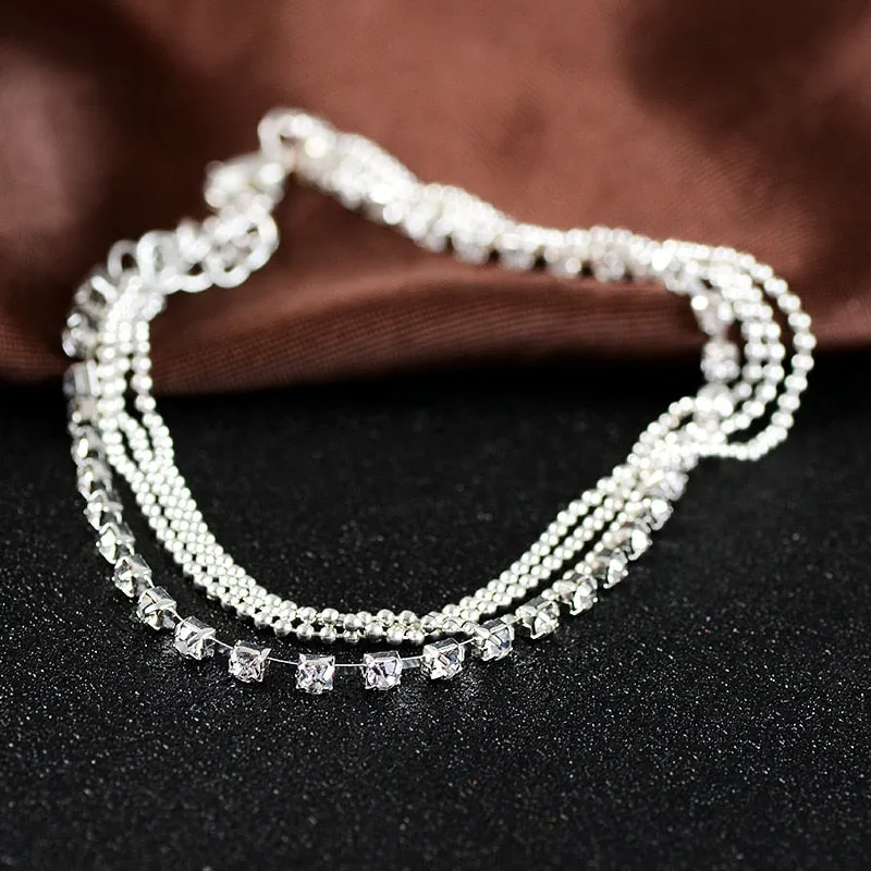 Multilayer Crystal Charm Anklet