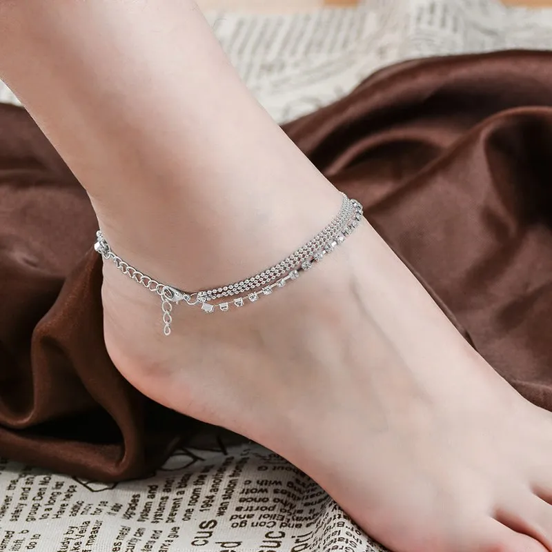 Multilayer Crystal Charm Anklet