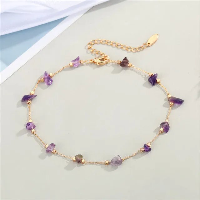 Natural Stone Beaded Ankle Bracelet For Women