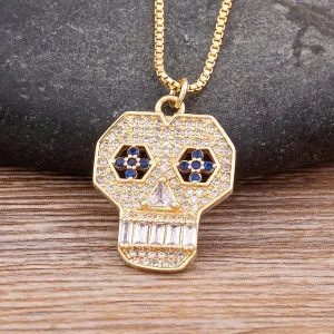 New Punk Skull Shiny Crystal Exquisite Zircon Pendant Necklace Women