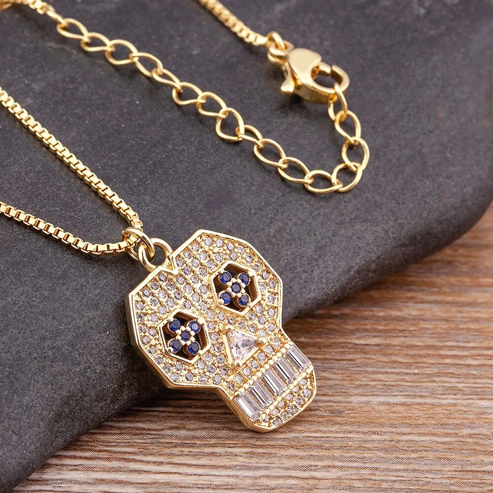 New Punk Skull Shiny Crystal Exquisite Zircon Pendant Necklace Women
