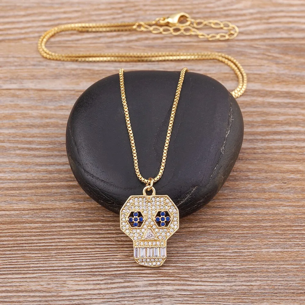 New Punk Skull Shiny Crystal Exquisite Zircon Pendant Necklace Women