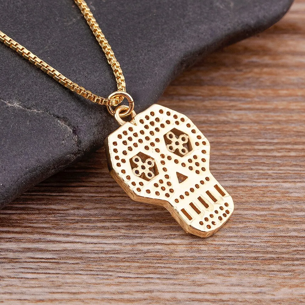 New Punk Skull Shiny Crystal Exquisite Zircon Pendant Necklace Women