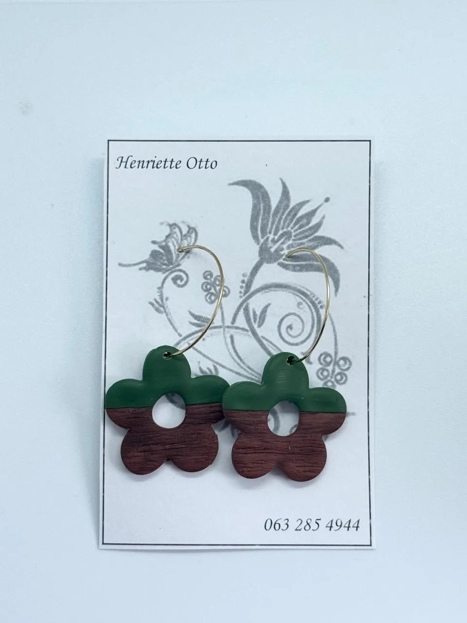 Otto Jewellery Gold Round and Green &Brown Drop Earrings