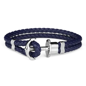 Paul Hewitt Phrep Leather Silver / Navy Blue Bracelet - L