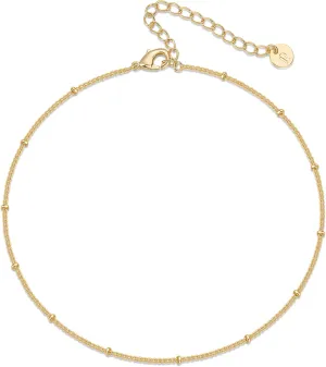 PAVOI 14K-18K Gold Plated Charm Link Flat Gold Anklets for Women | Beaded Marina Link Mariner Paperclip Snake Chain Jewelry Anklets
