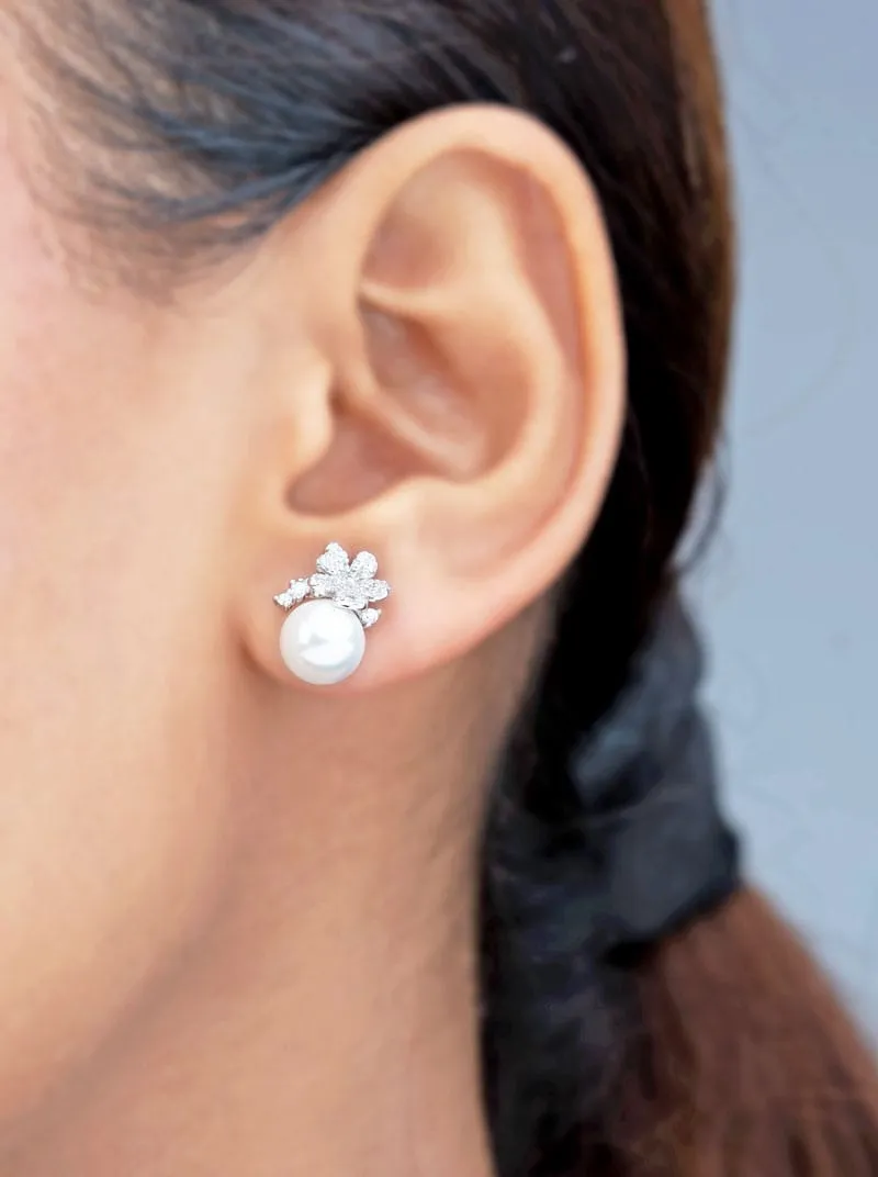 Pearl Cherry Blossom Stud Earrings (Pure Silver)