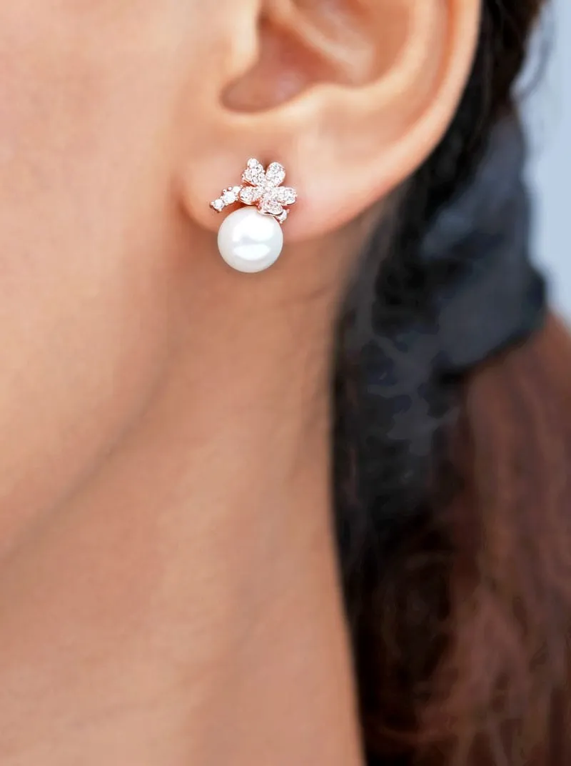 Pearl Cherry Blossom Stud Earrings (Pure Silver)