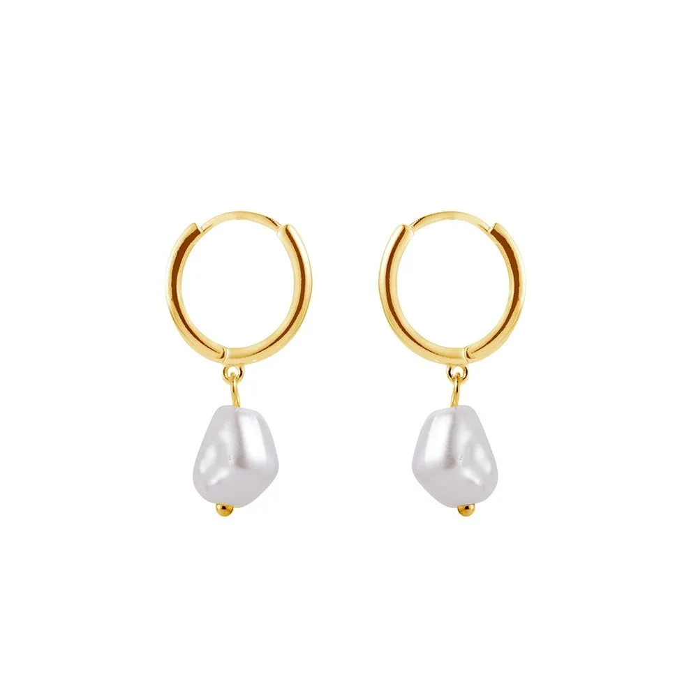 Pearl Gold Mini Hoops