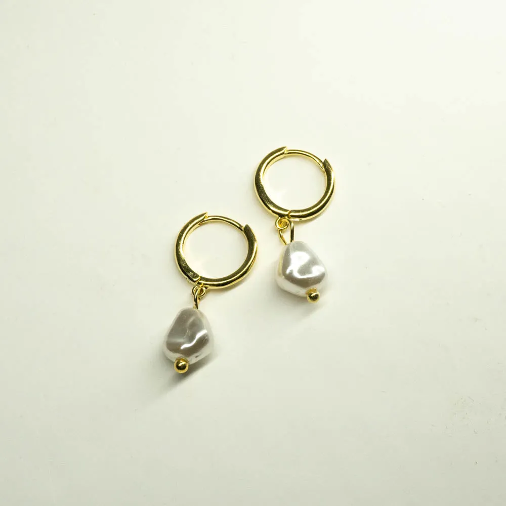 Pearl Gold Mini Hoops