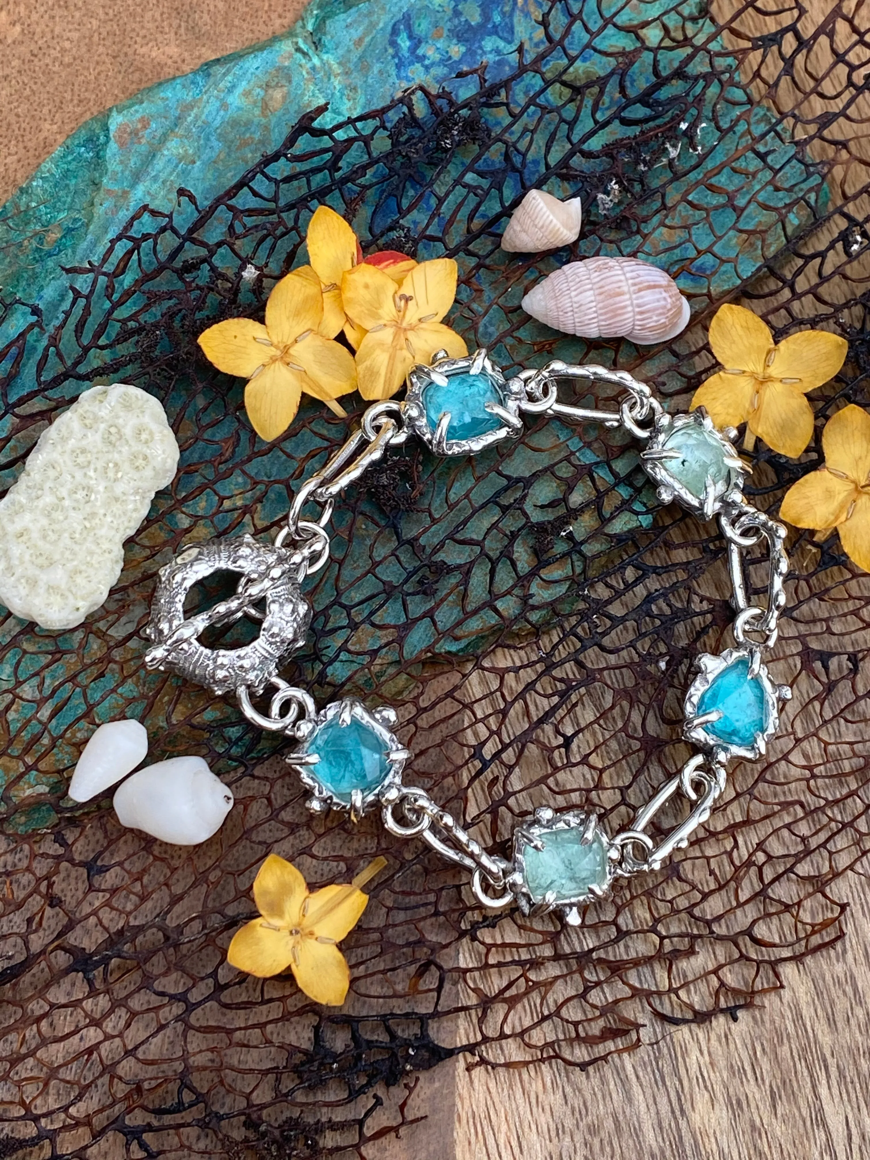 Poseidon Sea Gem hand cast sterling silver bracelet