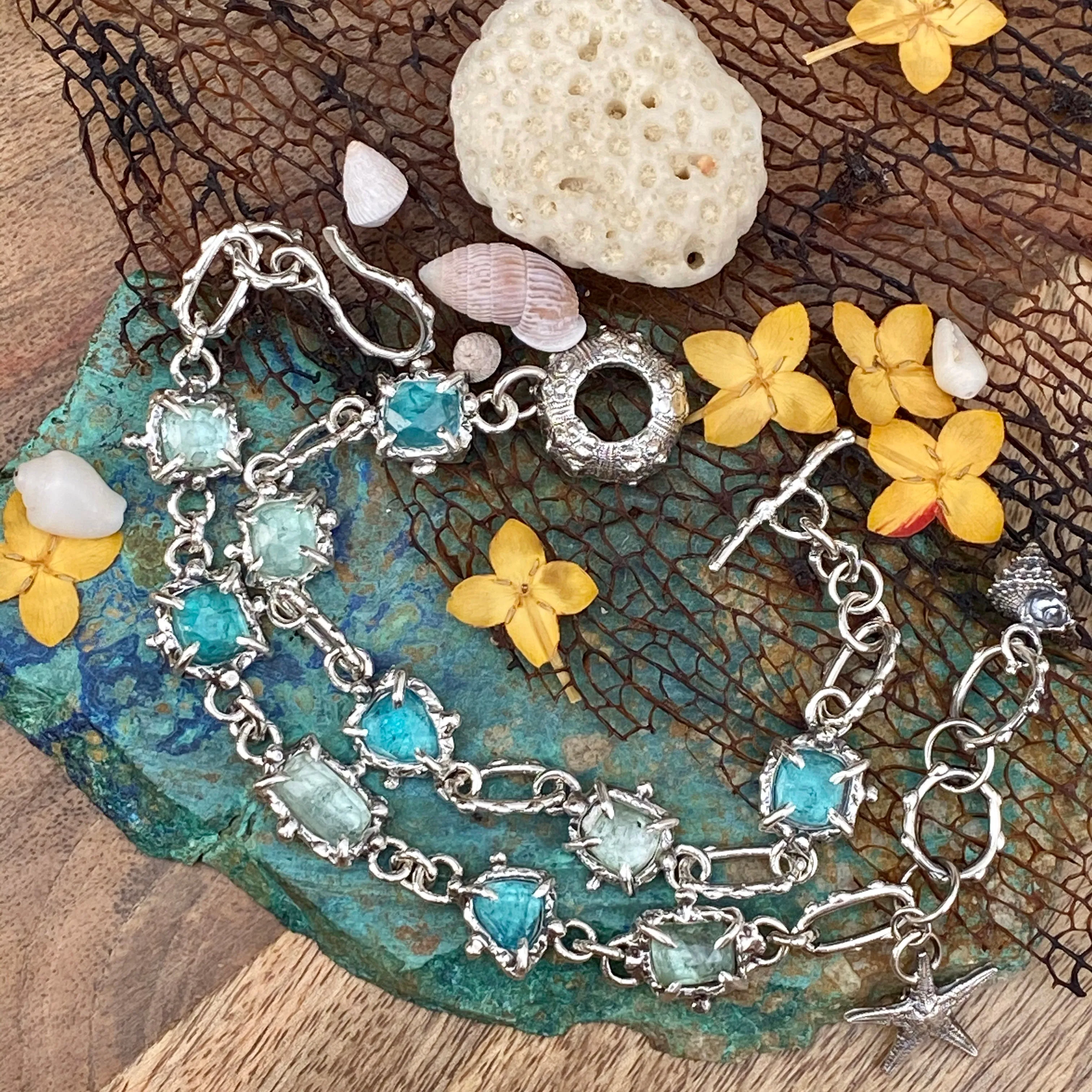 Poseidon Sea Gem hand cast sterling silver bracelet