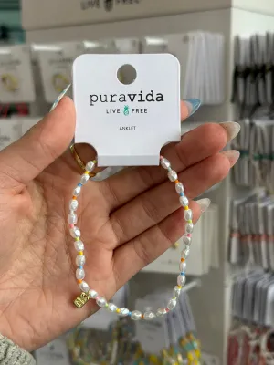 Pura Vida Rainbow Pearl Stretch Anklet