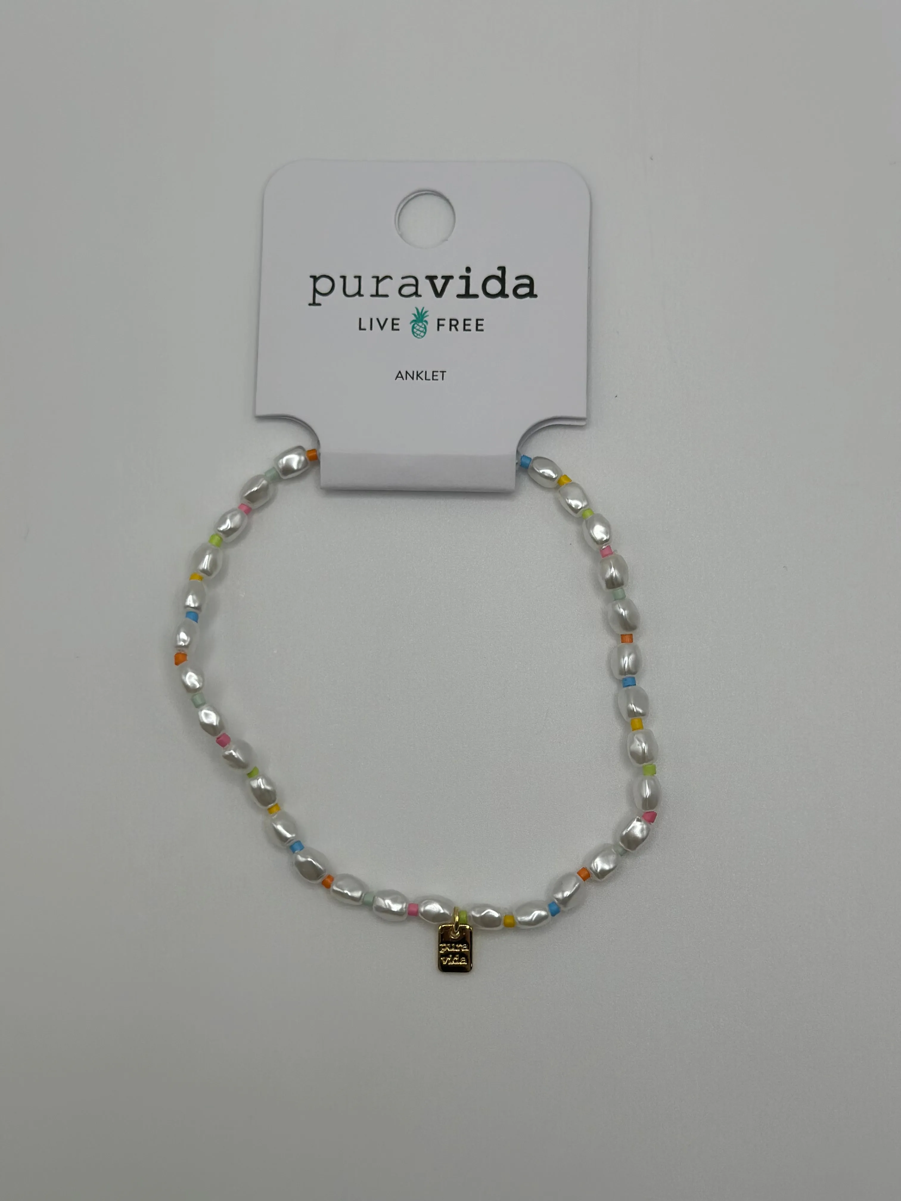 Pura Vida Rainbow Pearl Stretch Anklet