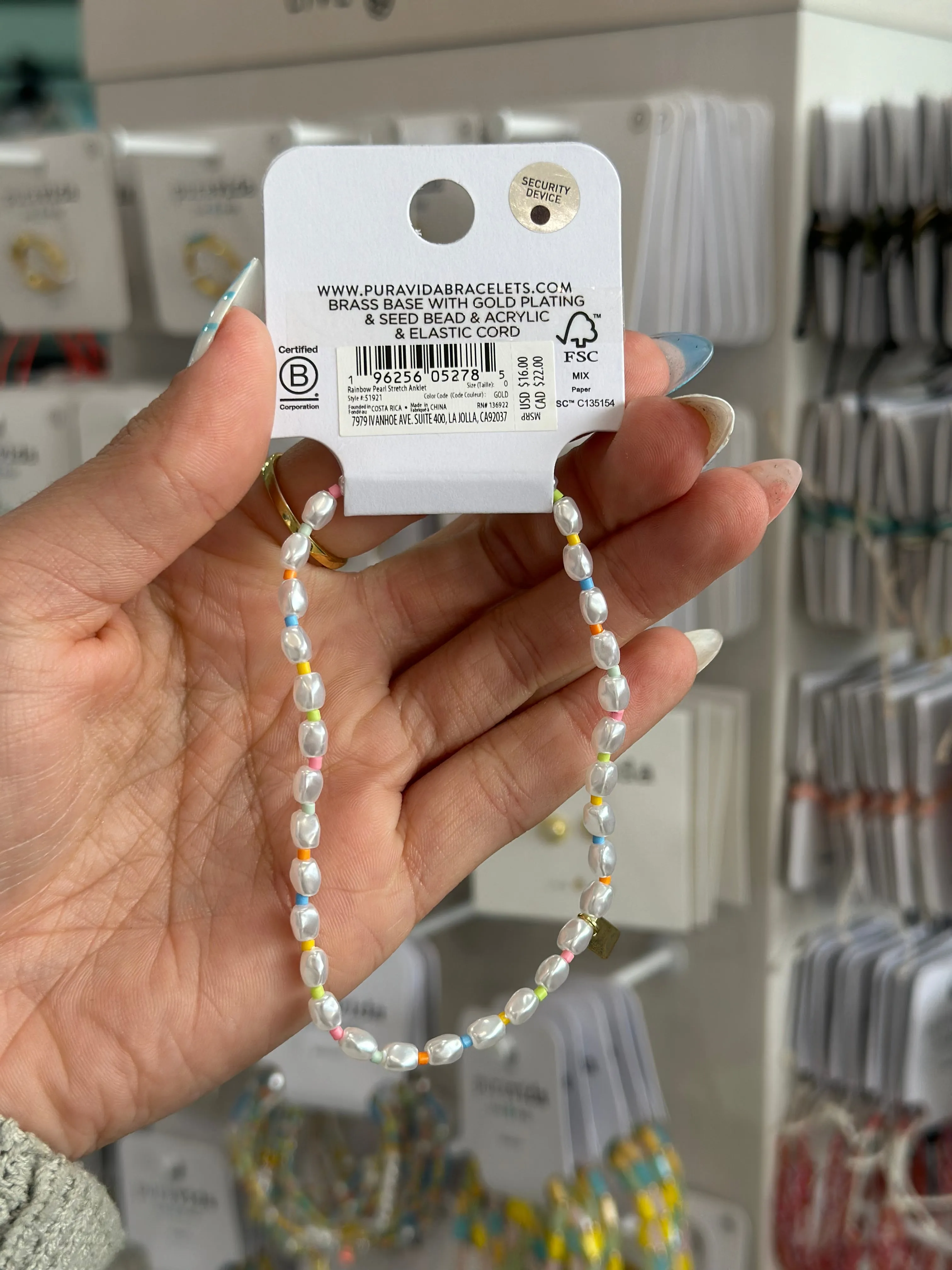 Pura Vida Rainbow Pearl Stretch Anklet