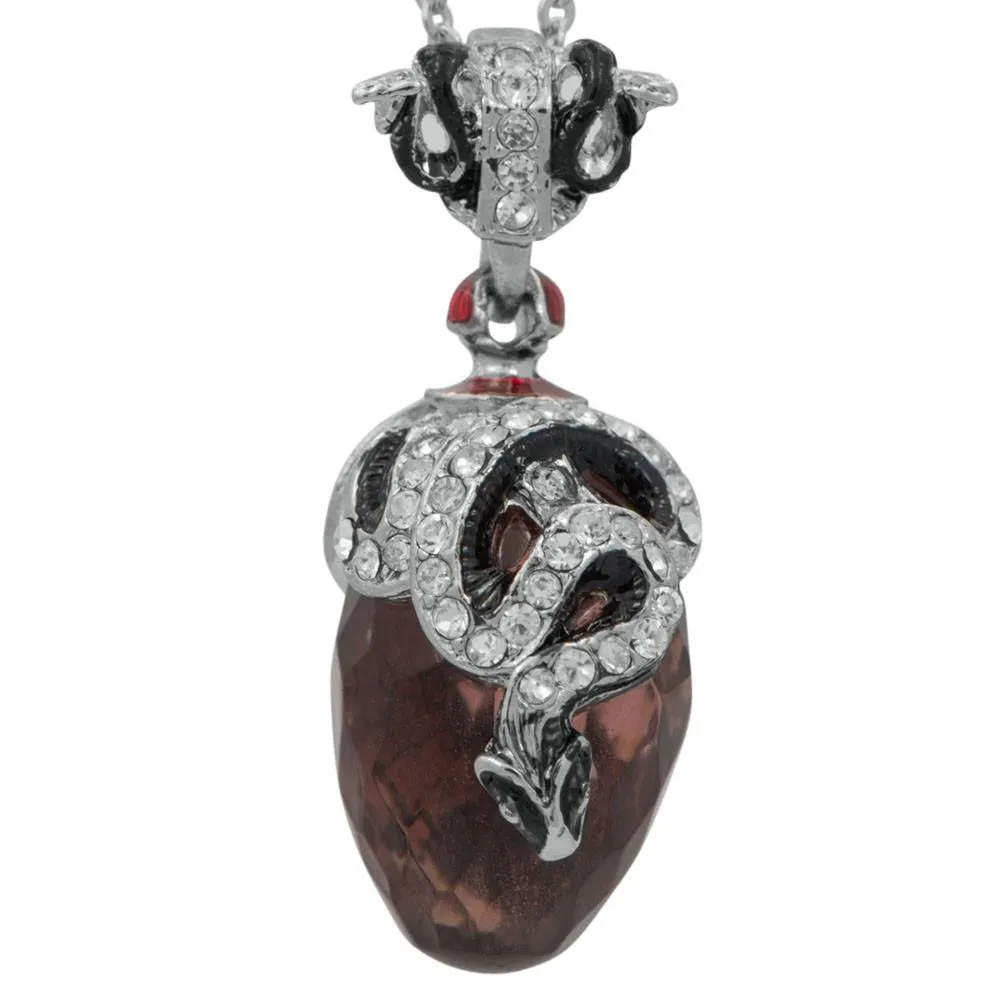 Regal Serpent: Royal Egg Pendant with Crystal Snake on Black Stone 20-Inch
