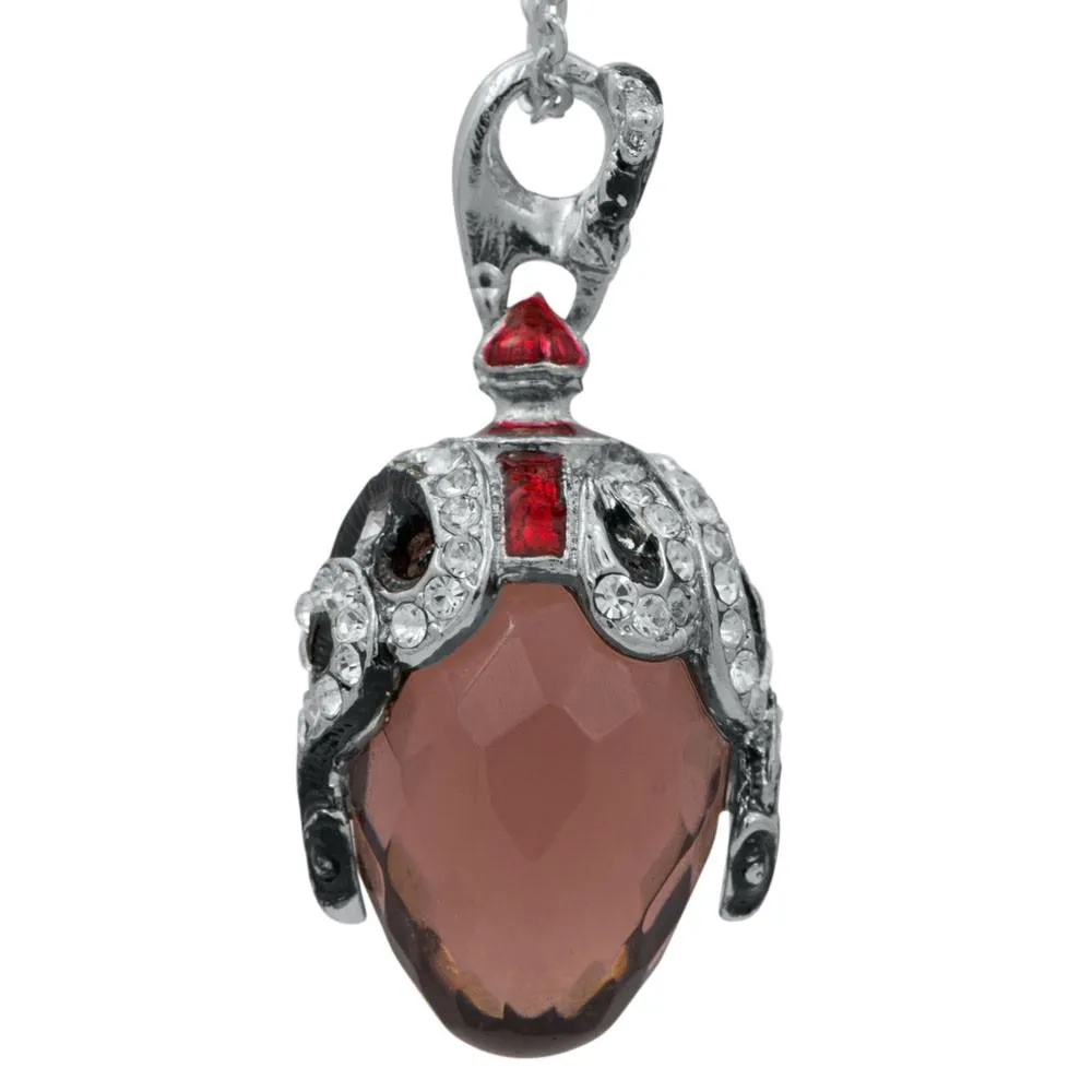 Regal Serpent: Royal Egg Pendant with Crystal Snake on Black Stone 20-Inch