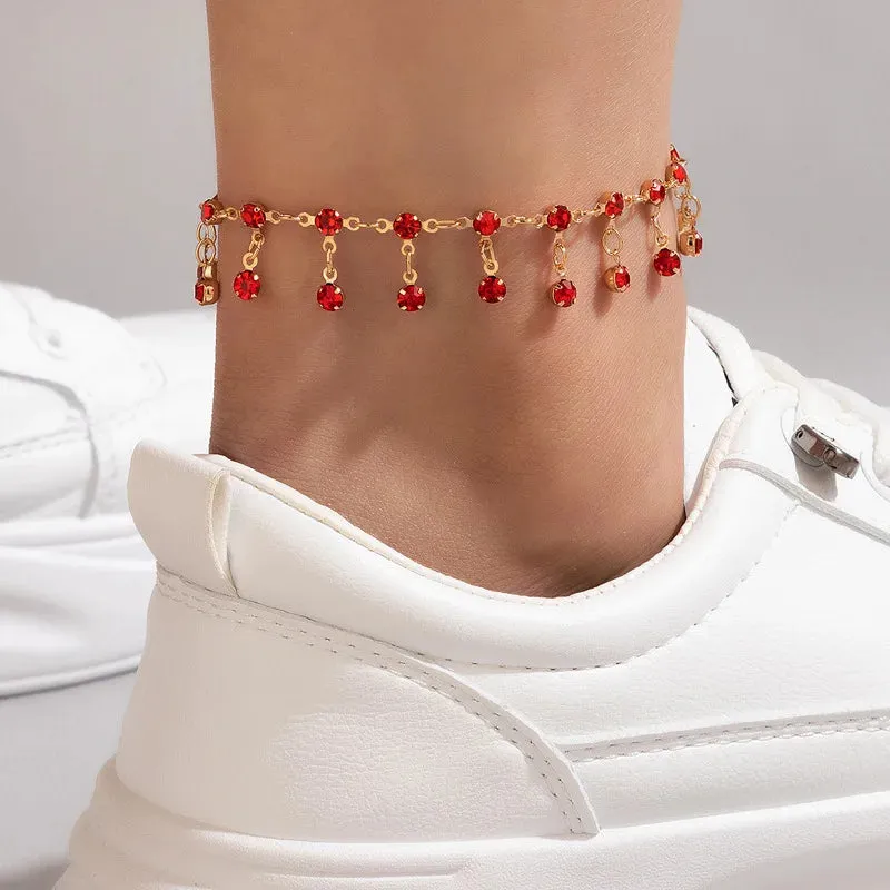 Rhinestone Tassel Anklet