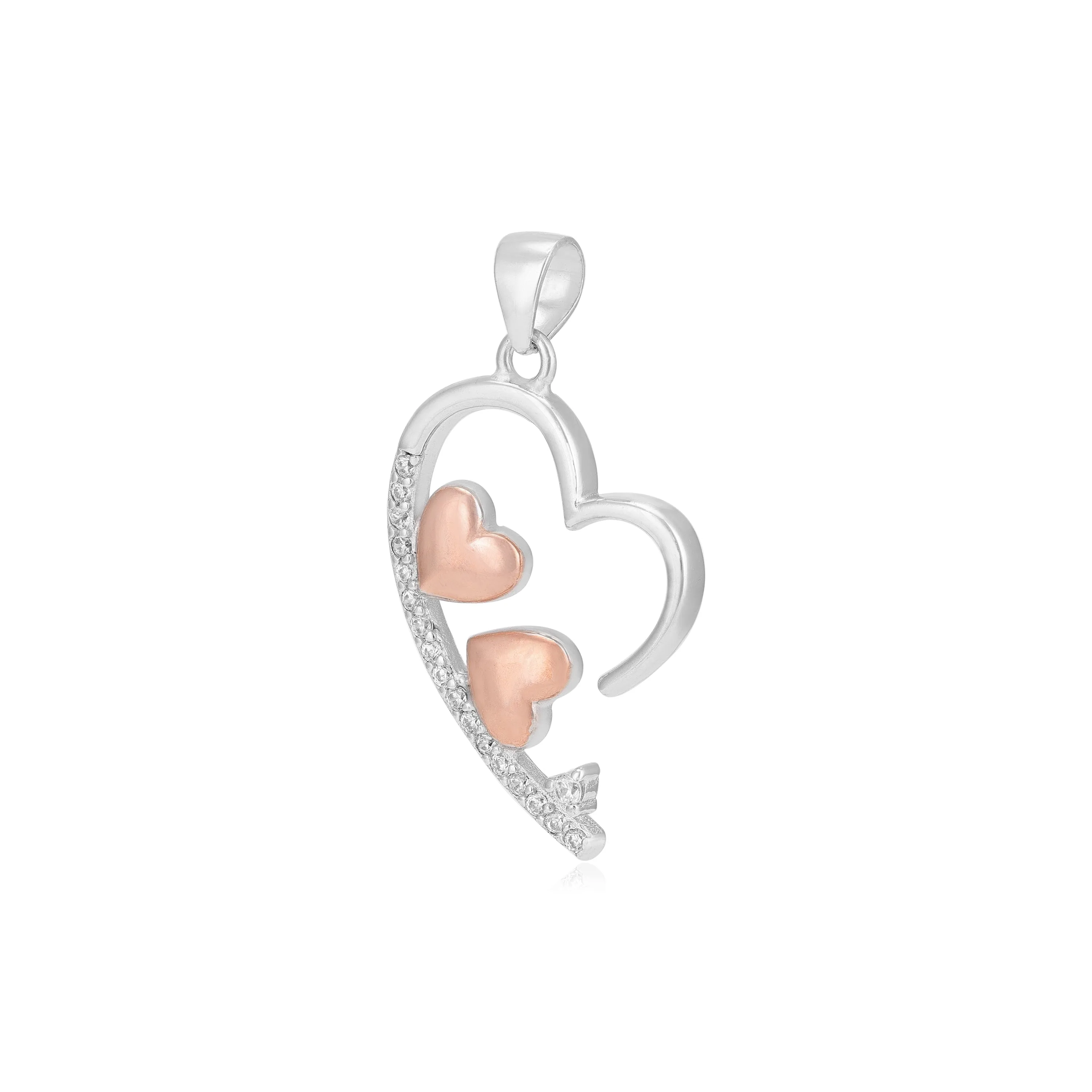 Rhodium Plated Heart 925 Plain Stoned Rose Gold Hearts Pendants