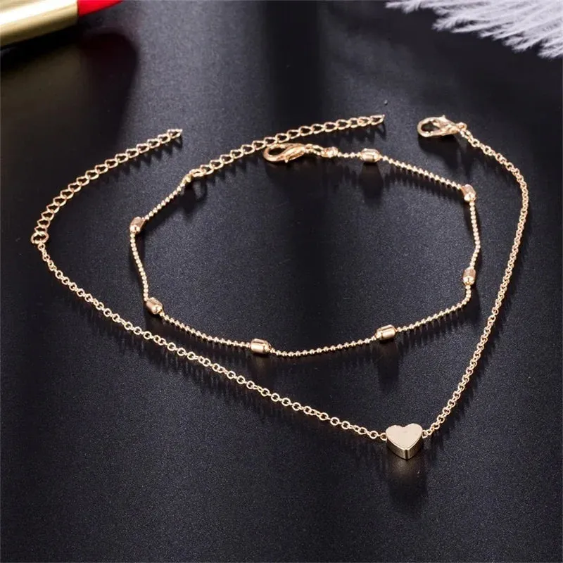 Round Bead Chain Love Anklet