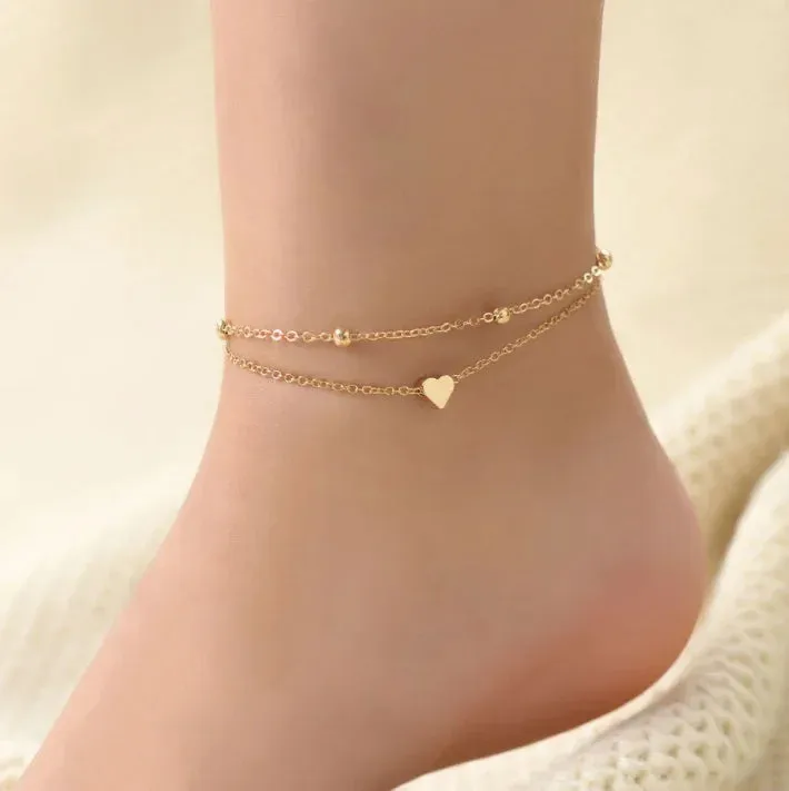 Round Bead Chain Love Anklet