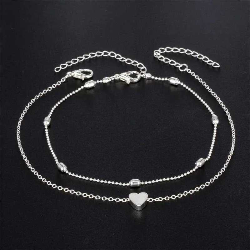 Round Bead Chain Love Anklet